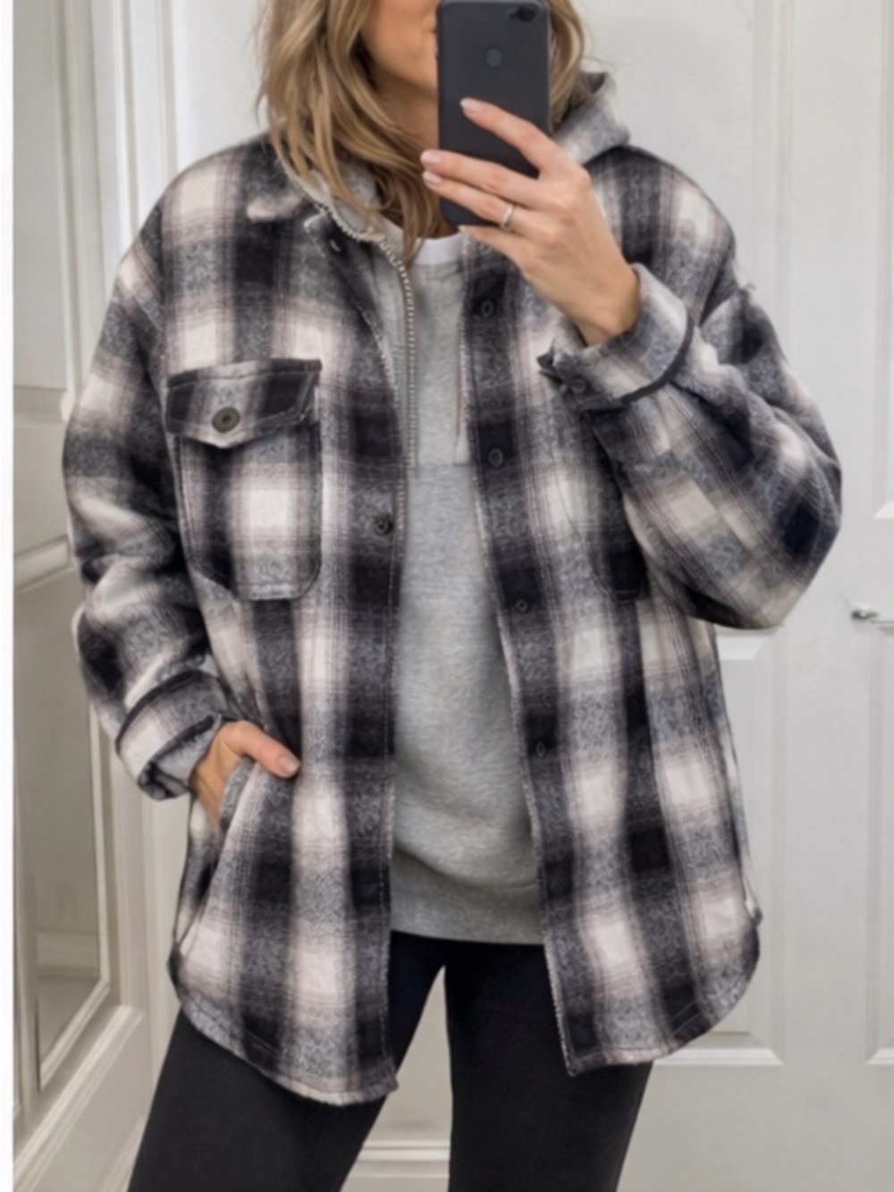 Lucky Brand Black & White Plaid Utility Jacket Shacket Women’s Large - Picture 2 of 6